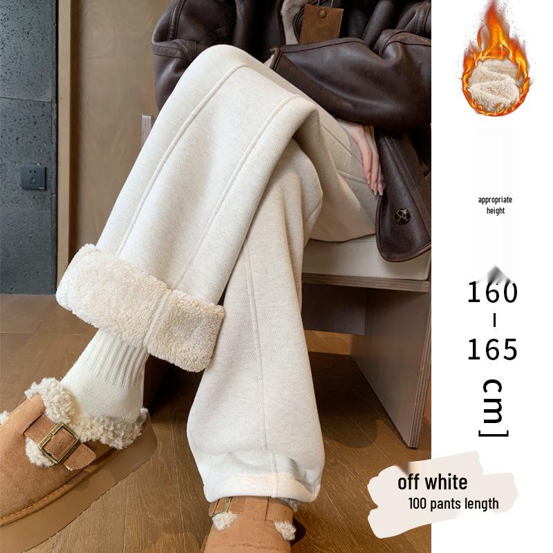 

Women s Plus Size Thickened Lambswool Cotton Wide Leg Pants - Winter Warm, Velvet Lined, Straight Leg, Long Style. 2XL (for weight 130-140 lbs, Fabric Upgrade)