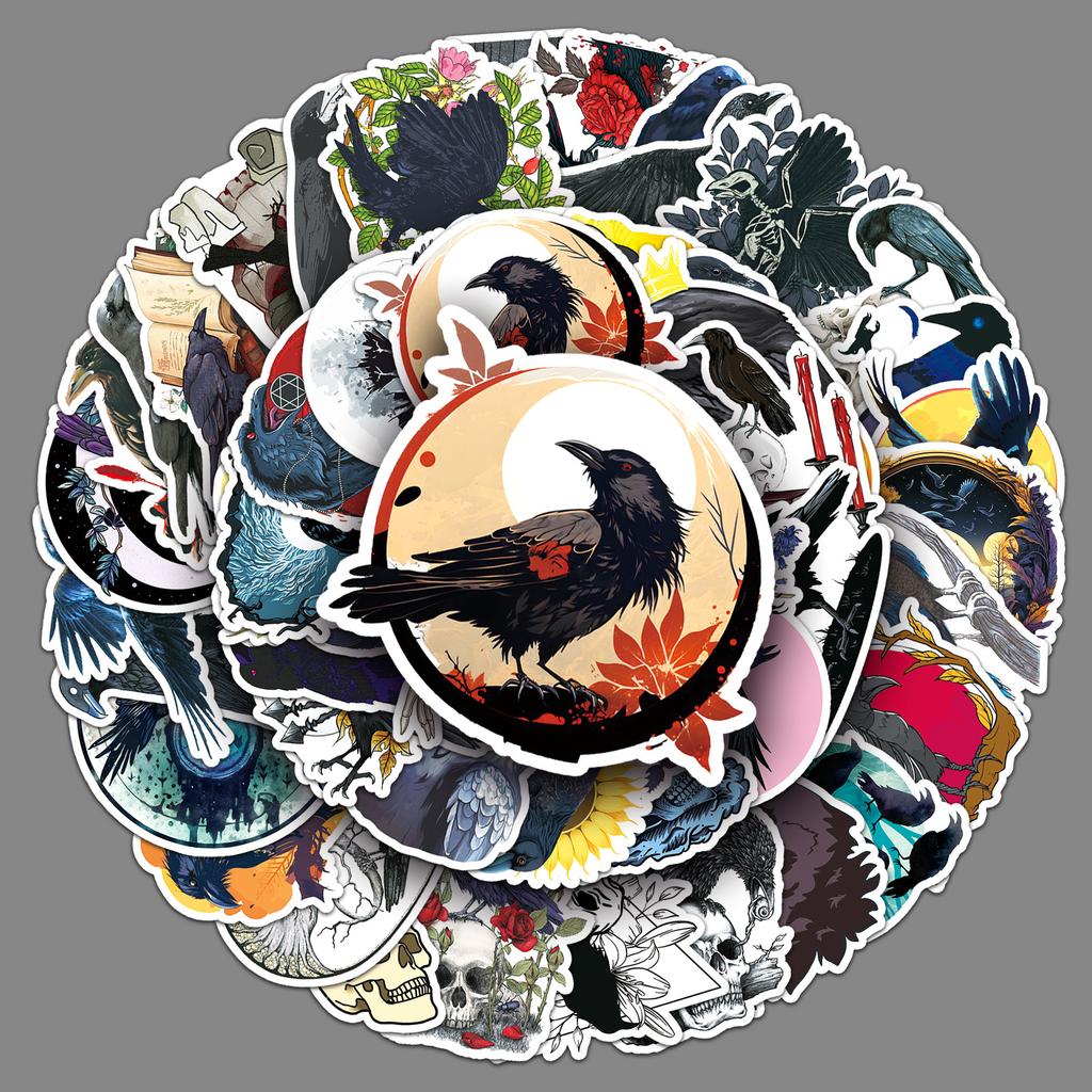 50 Corbeau Gribouillage Personnalité Magie Sorcière Décoration Créative Coque de Téléphone Autocollants Valise Imperméable