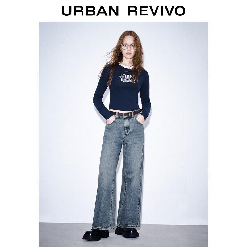 UR2026 Women s Washed Cotton Denim Long Pants 28