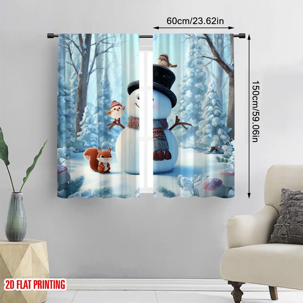 2 Stück, 2D-Flachdruck Druckvorhänge Winter Schneemann & Eichhörnchen Vielseitiger Stoff (ohne Stange) Vielseitig Alles für Schlafzimmer &