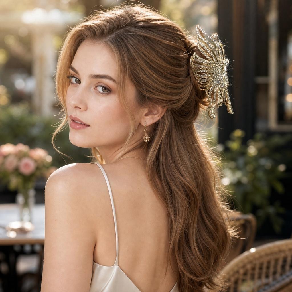 Große Metall-Haarklammer für Damen High-End-Design Strass Schmetterling Stil Haaraccessoires für Hochsteckfrisuren und Haarstyling