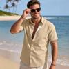 Summer Men's Solid-Colour Button-Down Casual Short-Sleeved Shirt Trendy Beach Holiday T-Shirt