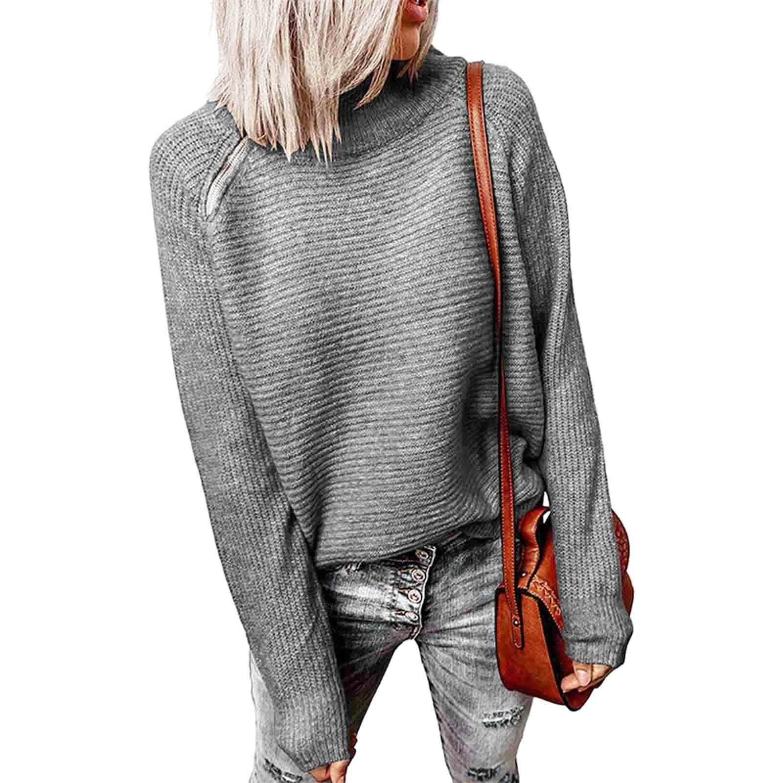 

Женский повседневный однотонный свободный пуловер с высоким воротником и застежкой-молнией L