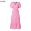 ZANZEA Women Elegant Crochet Patchwork Casual V-neck Short Sleeve Dress
