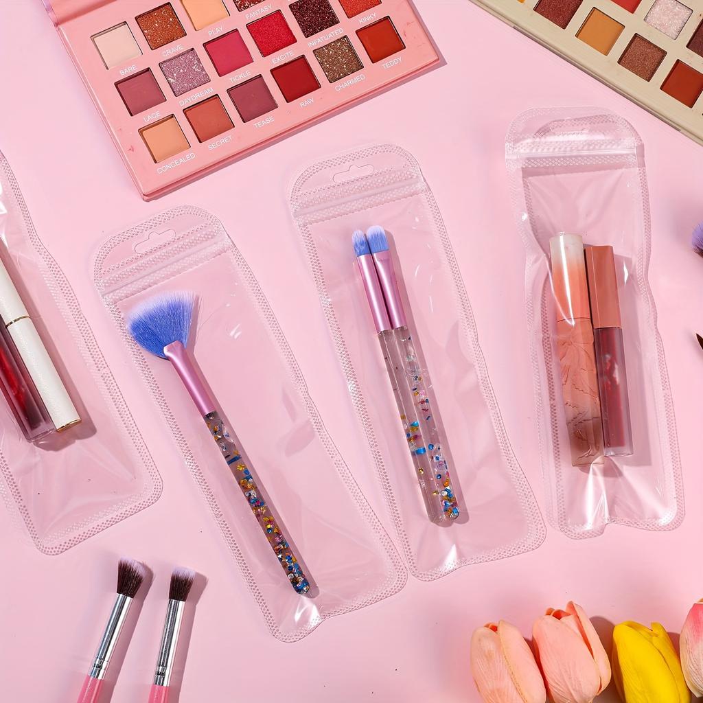 100pcs Resealable Zipper Pouch Transparent Pen Jewelry Candy Bags Small Clear Packaging with Hang Hook Cosmetic Lipgloss Storage