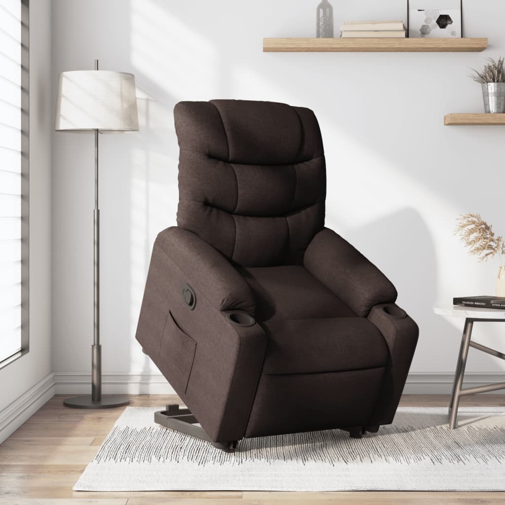 Recliner Chair with Lift Assist Dark Brown Fabric