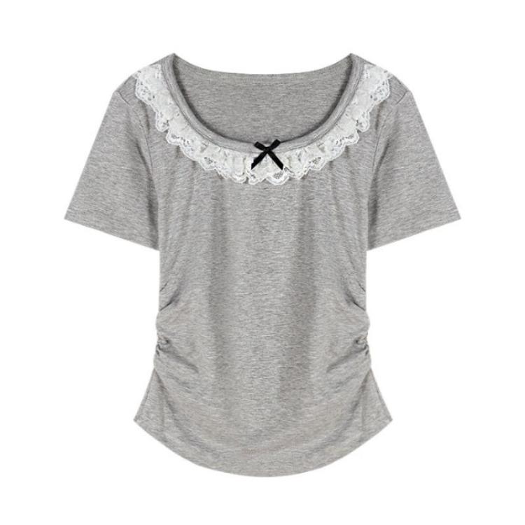 Women's Lace Summer Short Sleeved T-Shirt Top Slim Fitting Garden Collar New