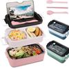 1pc Double-layer Lunch Box Portable Compartment Food Box Microwave Lunch Box With Fork Chopsticks And Spoon for School Office
