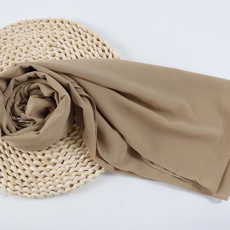 Damen einfarbiger Perlen-Chiffon-Bubbleschal, langer Seiden-Kopfschal, 70x180cm, nahöstlicher Stil