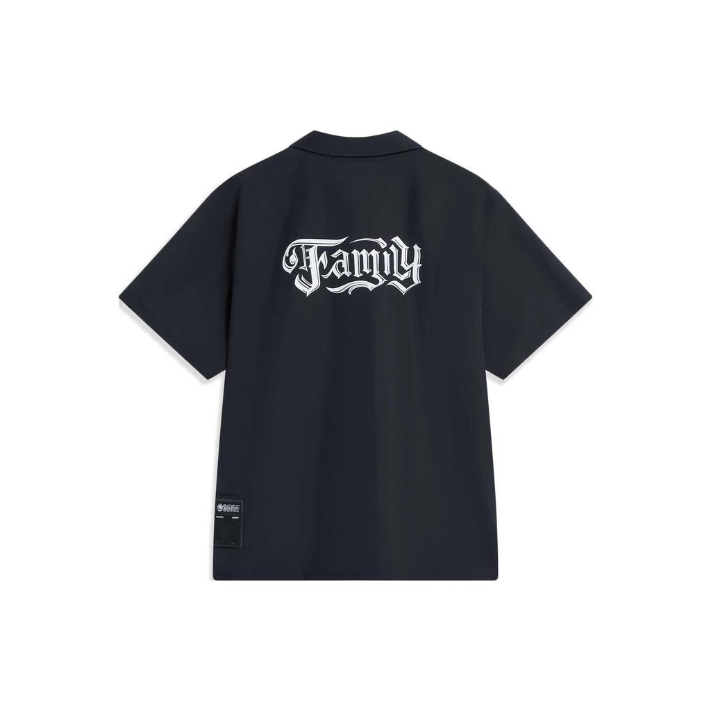 Li Ning X Mister Cartoon Collaboration Badfive Solid Color Loose Casual Short Sleeve Shirt Men Shirts Black ASHT501-2