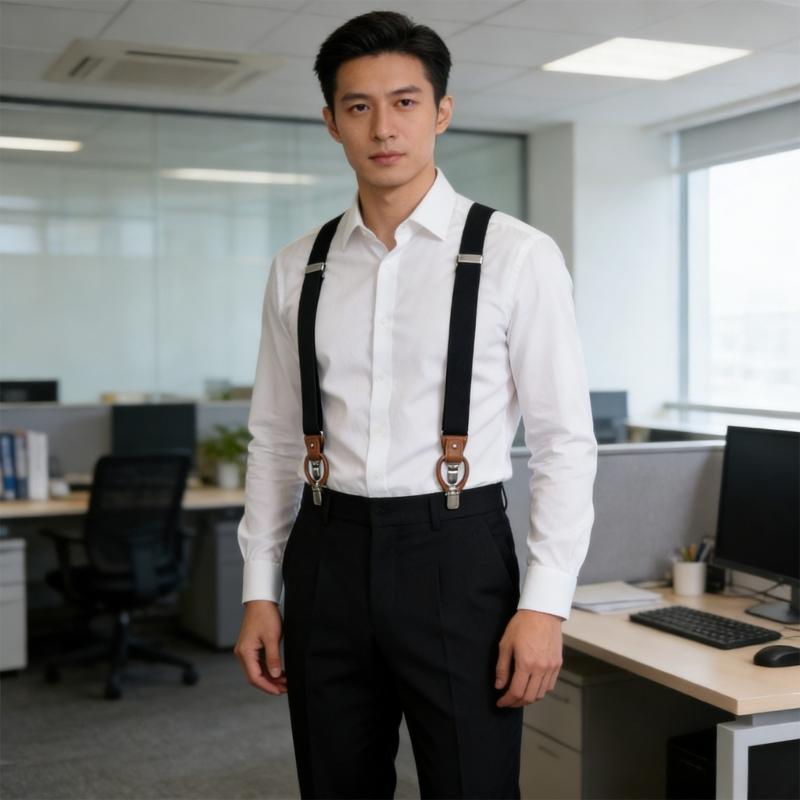 Suspenders For Men And Women Leather Pants Strap And Metal Clips Duable Elastic Polyester Adjustable Pants Accessory