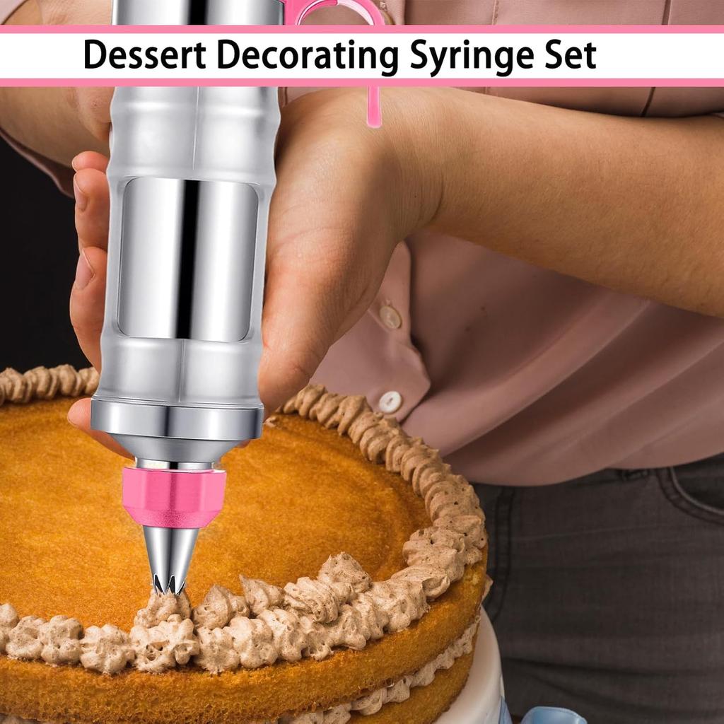Stainless Steel Dessert Syringe Set Frosting Piping Nozzles Kit Icing Decoration Gun Cupcake Cookie Making Cake Decorating Tools