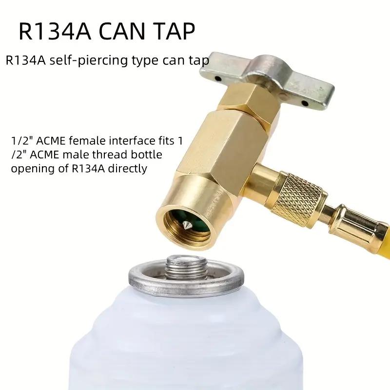 Air Can Tap Valve For Car A/C & Refrigerator Self-Piercing Bottle Opener Adapter With 1/4" Flare Port R-134a Refrigerant Cans