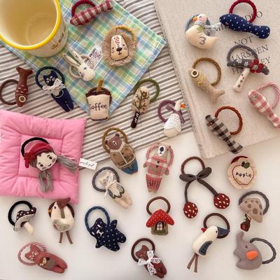 Chouchous en coton à motifs de dessins animés coréens - Accessoires pour cheveux élastiques non abîmants pour filles, parfaits pour l'automne et l'hiver