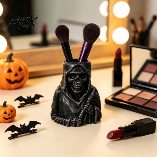 Creative Resin Desk Supplies Ghost/Skull Shape Pen Holder, Desktop Organizer, Halloween Decorative Office Organizer Storage Container for Makeup