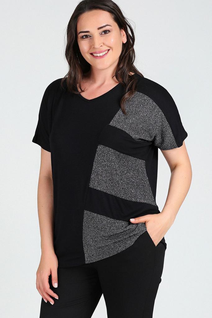 Women's Big Size Blouse Plus Size Glitter Detailed Short Sleeve Blouse