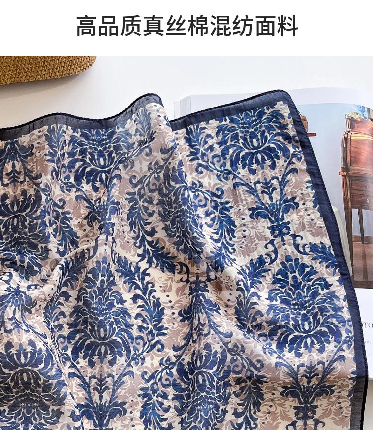 Retro High-end Silk Silk Cotton Square Scarf Women's Versatile Summer Thin Silk Cotton Silk Scarf Scarf Breathable Silk Headscarf