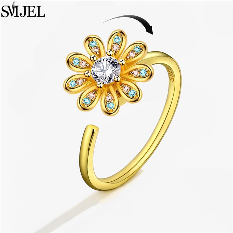 Etnisk Mote Tusenfryd Blomst Angstring Justerbar Dame Jenter Bekymring Stresslindring Smykker Spinnende Fidget-ringer Festgaver