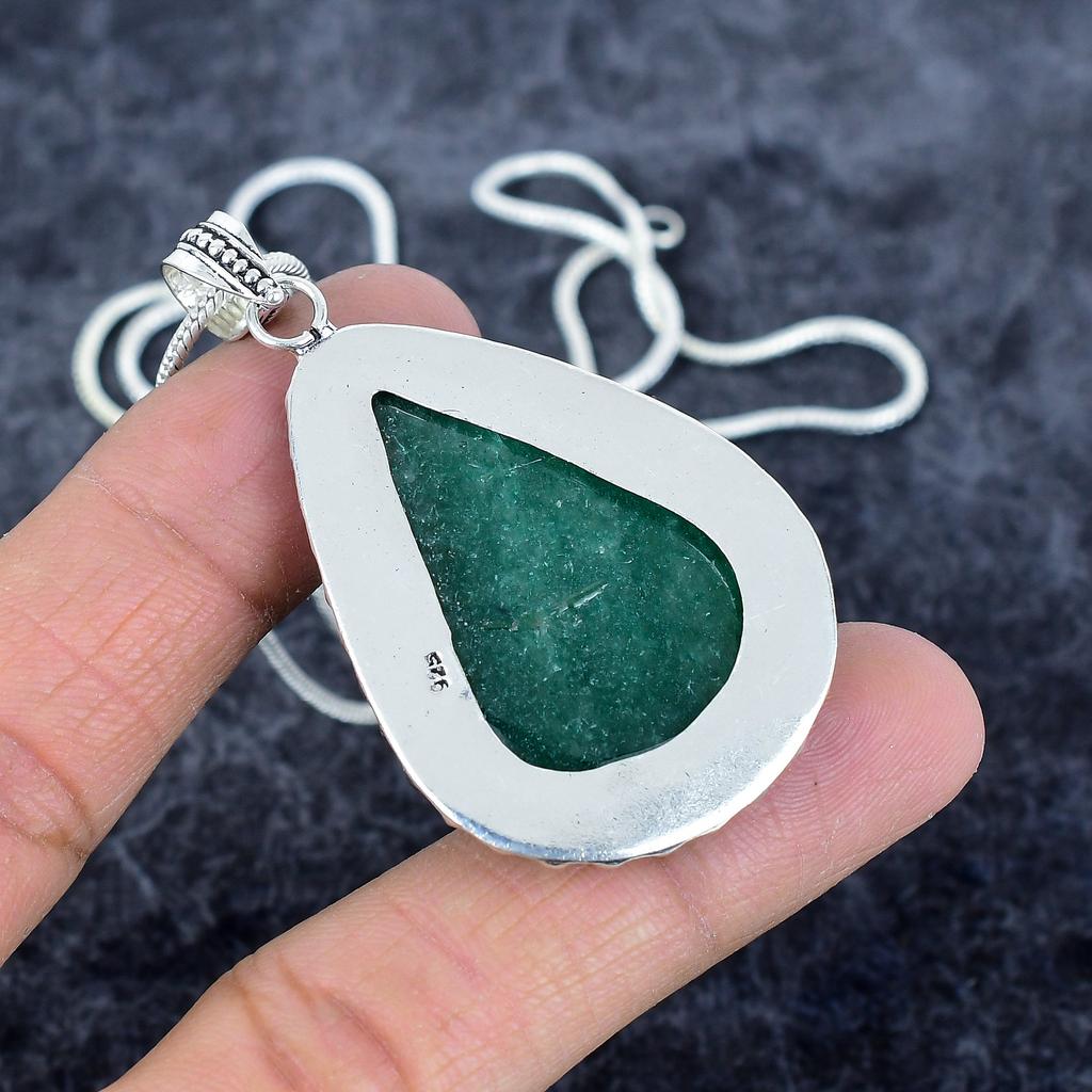 Green Aventurine Gemstone 925 Sterling Silver Jewelry Pendant 2.40" M-2927