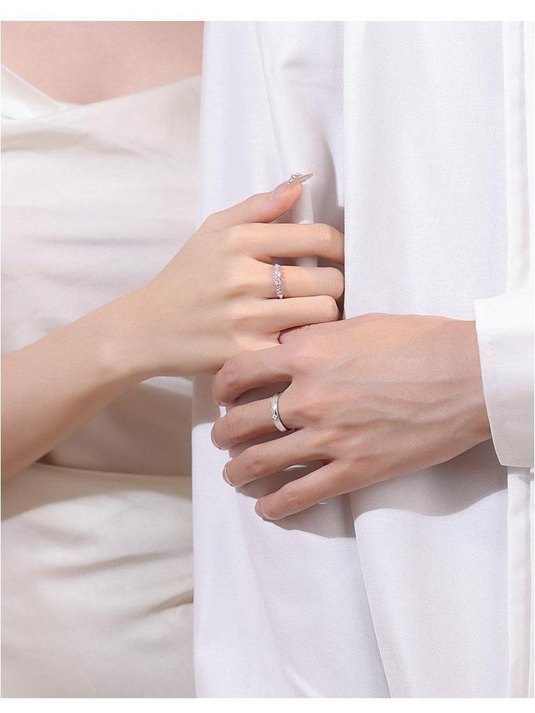 Endless Summer S925 Sterling Silver Couple Rings with Enamel Design - Perfect Gift for Him & Her