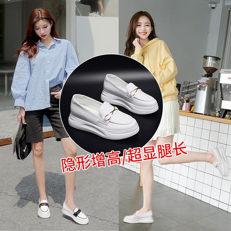 2025 spring invisible inner heightening loafers women's genuine leather small leather shoes lazy two wear women's sandals one 2025