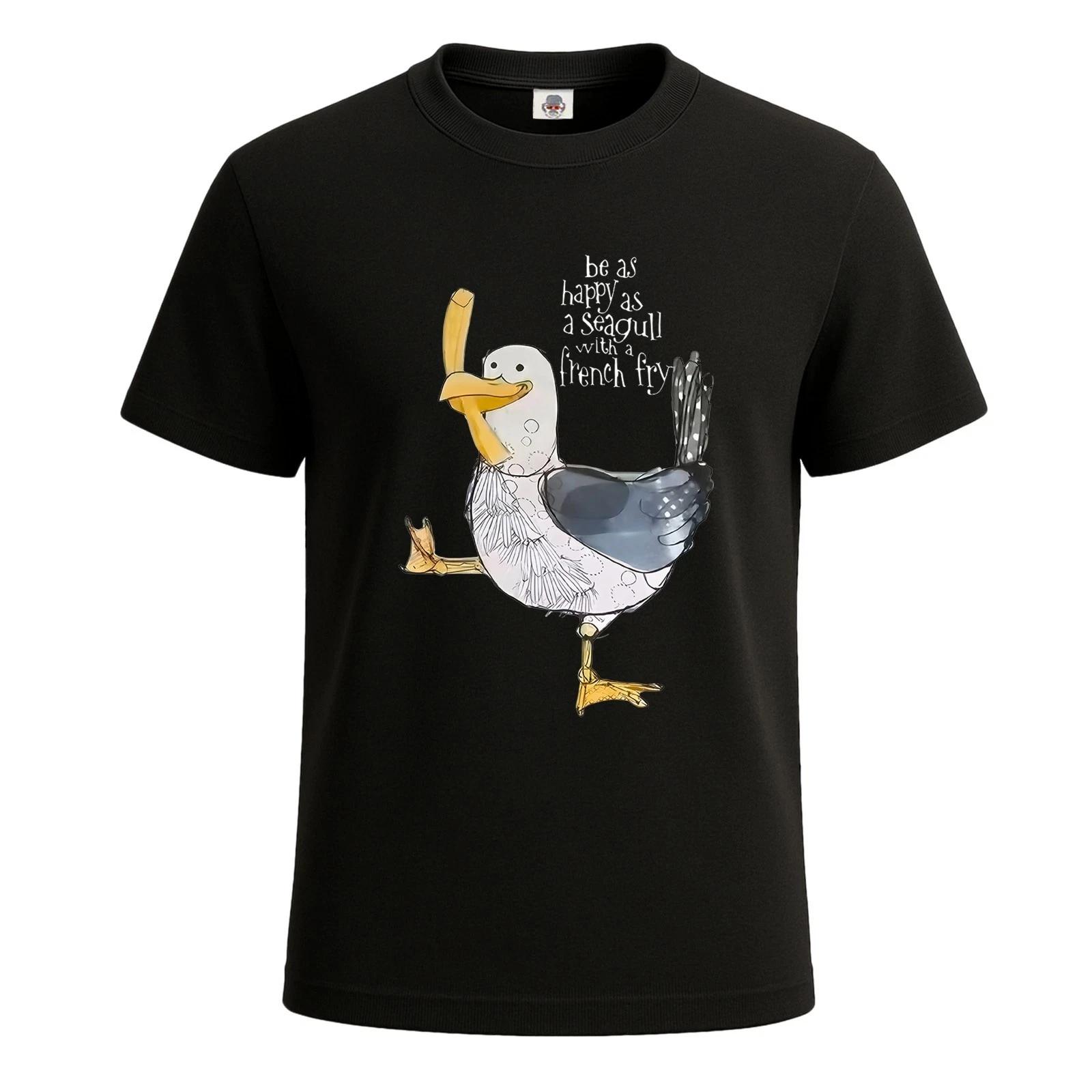 Happy As Seagull with French Fry Funny Novelty Party Unisex T-Shirt Gift Tee Top M