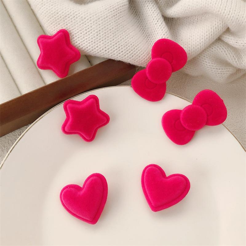 2pcs Sweet Velvet Bow Star Hairpin Women Girls Korean Style Love Heart Hair Clip Barrettes Side Clip Headwear Hair Accessories