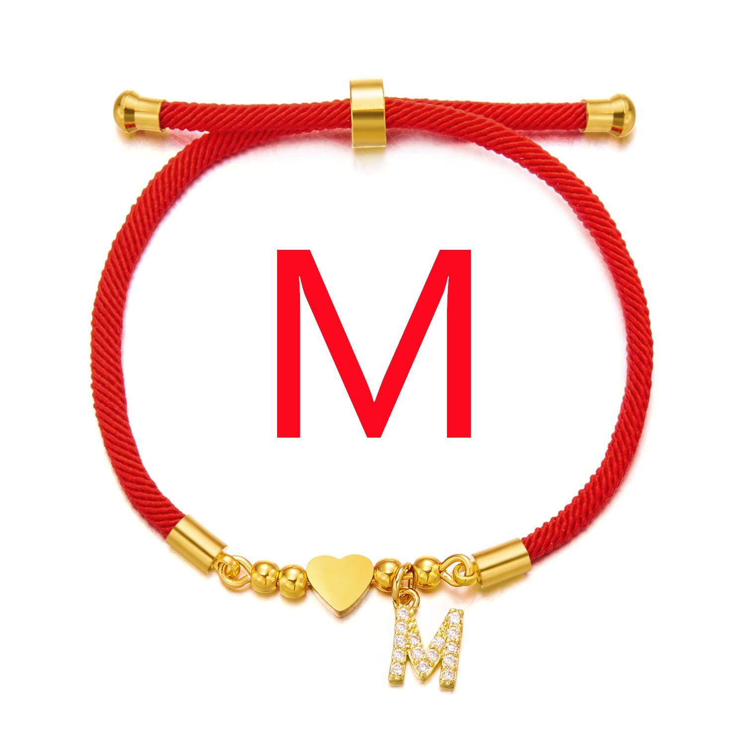 

Женский браслет из нержавеющей стали с 26 буквами, AZ, алфавит, сердце, регулируемый плетеный браслет Lucky Red Rope, ювелирное изделие, подарок