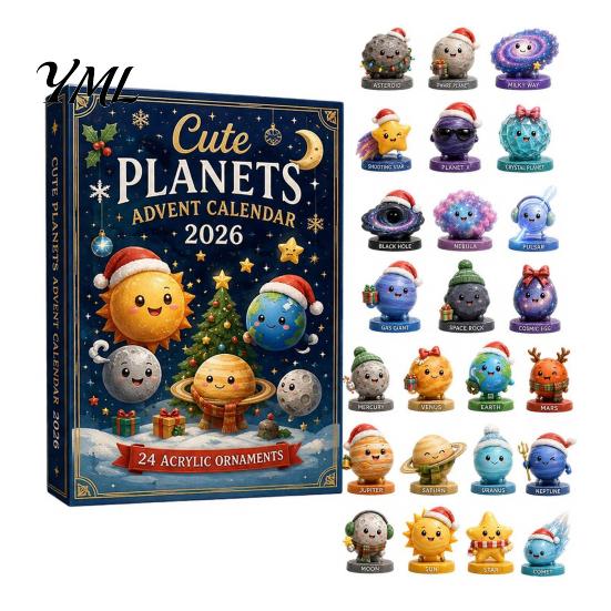 Astronomický dárek pro děti Vesmírný adventní kalendář, 24 kusů 2D plochých akrylových ozdob se zdobením planet, motivy hvězd, Vánoční ozdoba na zavěšení na stromek,