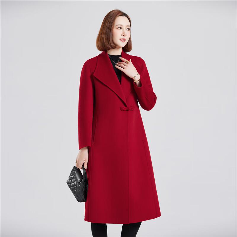 Fengxun Women's 100% Pure Wool Lapel Long Coat