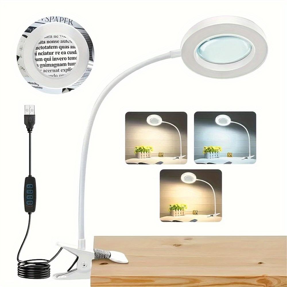 LED Magnifying Lamp with Clip, 10x Magnification, 3 Color Modes, Adjustable Brightness, Flexible for Reading, Painting, Crafting