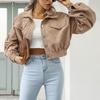 Giacca Corta in Velluto a Coste Vintage Autunnale da Donna Cappotto Monocolore Revers Manica a Lanterna Monopetto Capospalla