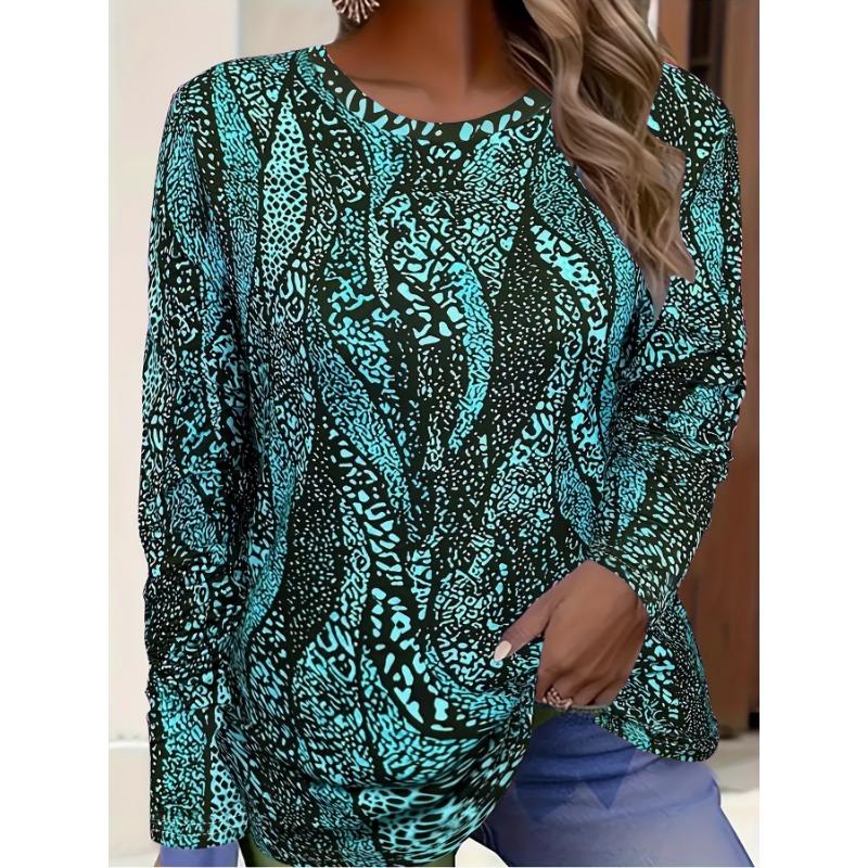 Women's T-shirt 3D Retro Ethnic Spot Print Fashion Long Sleeve Round Neck Regular Top Holiday Weekend Spring Autumn