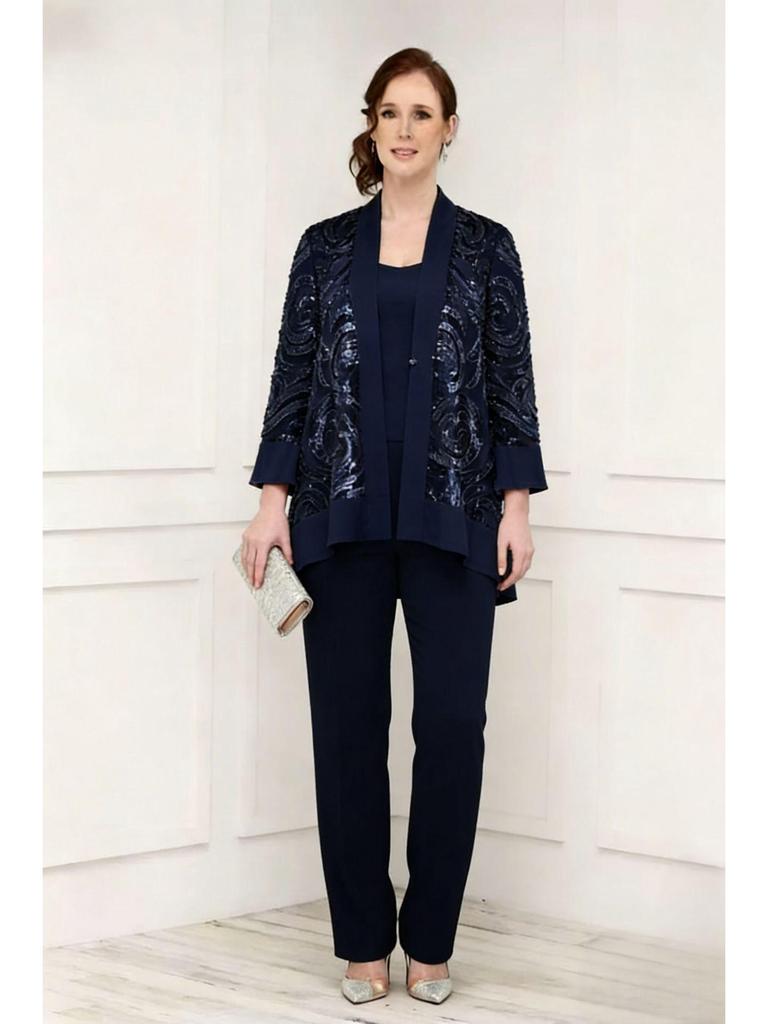 Abito da sera taglie forti da donna europeo e americano - Elegante completo pantalone con ricamo in pizzo pesante