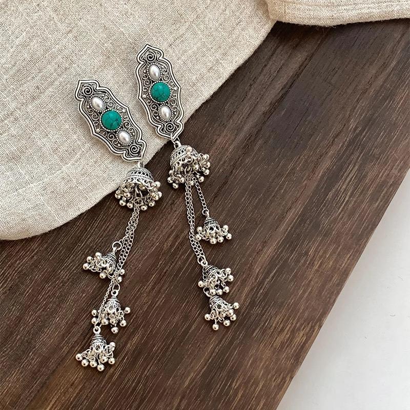 2pcs etro Ethnic Style Alloy Tassel Hair Clip Elegant Imitation Pearl Bang Side Clip Matching Accessorie Daily Party Photography