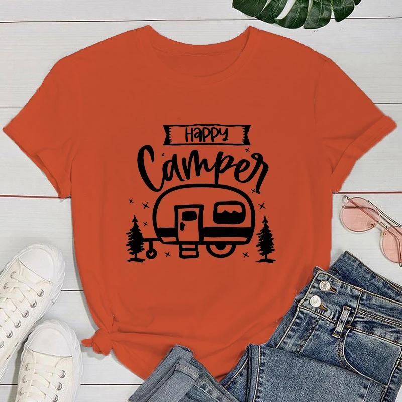 (Premium T-shirt)Fashion New Happy Camper T-Shirt And Women Cartoon T-Shirt Harajuku Streetwear T-Shirt Casual Tops Tees
