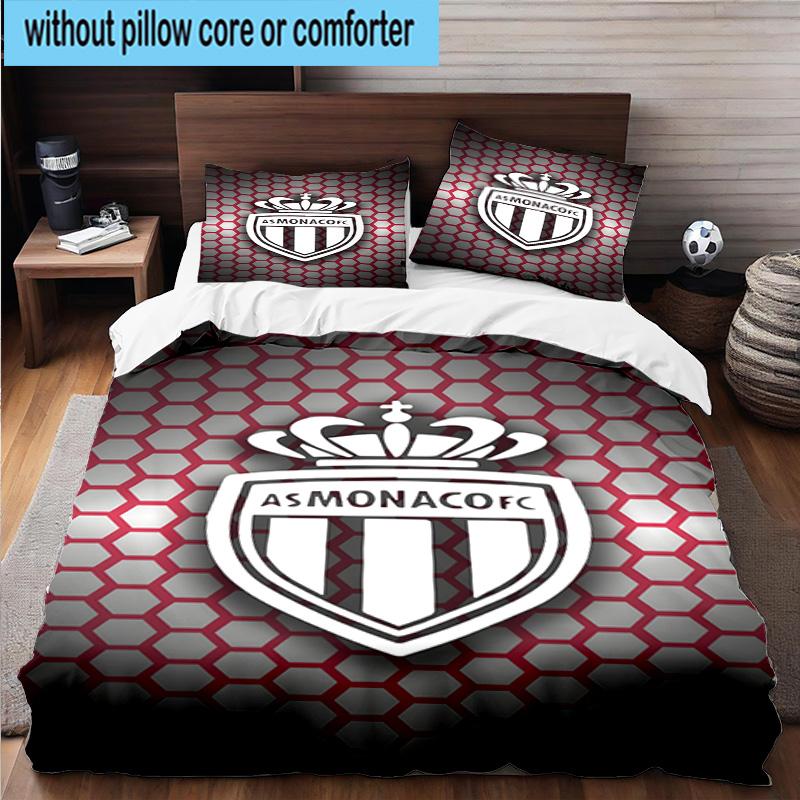 3pcs Monaco Football club Printed Bedding Set Duvet Cover Closure Includes 1 Duvet Cover & 2 Pillowcases Bedding Sets Home Decor Gifts