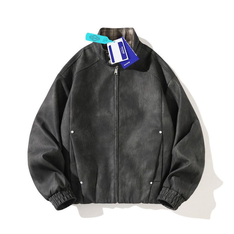 Wassup American High Street Retro Lapel Leather Jacket Men's Loose Biker Cool Autumn and Winter High-End Jacket