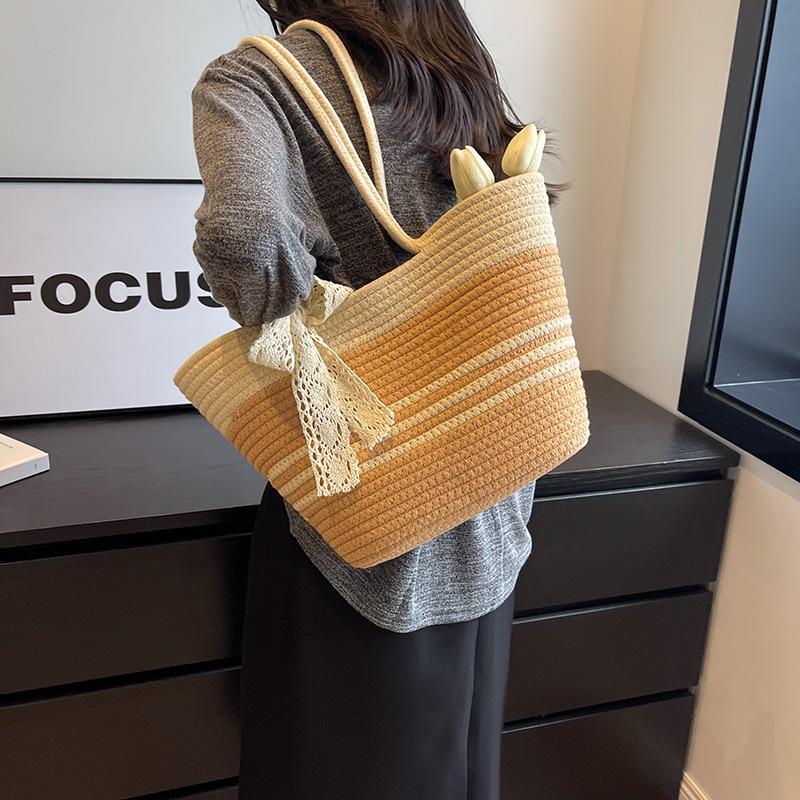 Summer New Versatile Fashion Woven Bag Shoulder Portable Vegetable Basket Tote Women's Bag