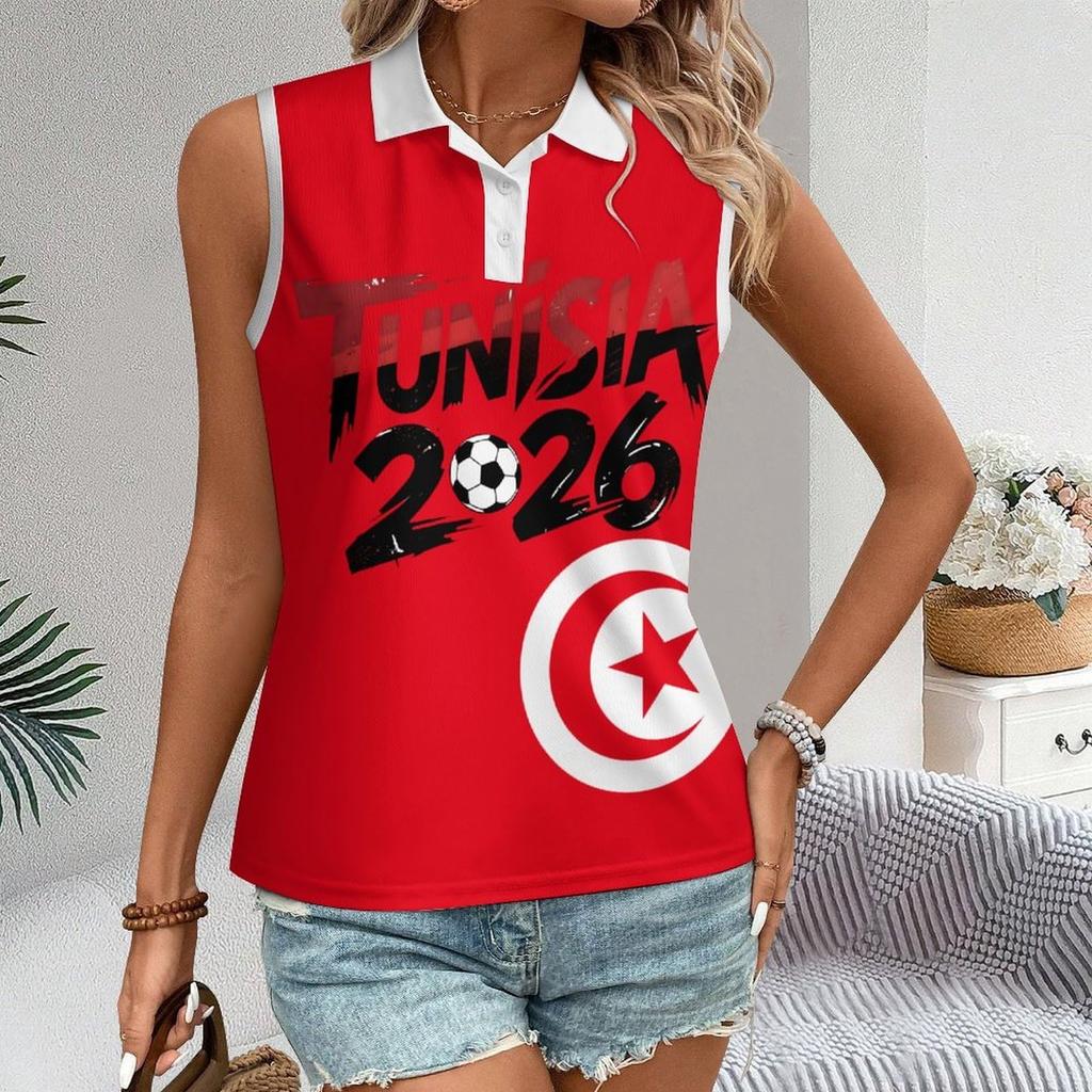 Women Sleeveless Polo Shirt Button Down Collar Casual Letter Print Slim Fit Summer Top for Outdoor Activities
