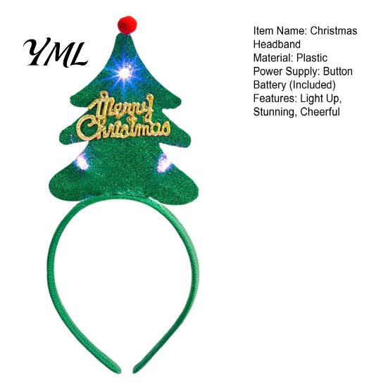 Christmas Gift for Girls Boys Light Up Headbands, Shiny Glitter Santa Hat Tree Reindeer Antler Hairbands, Decorative Hair Bands Holiday LED