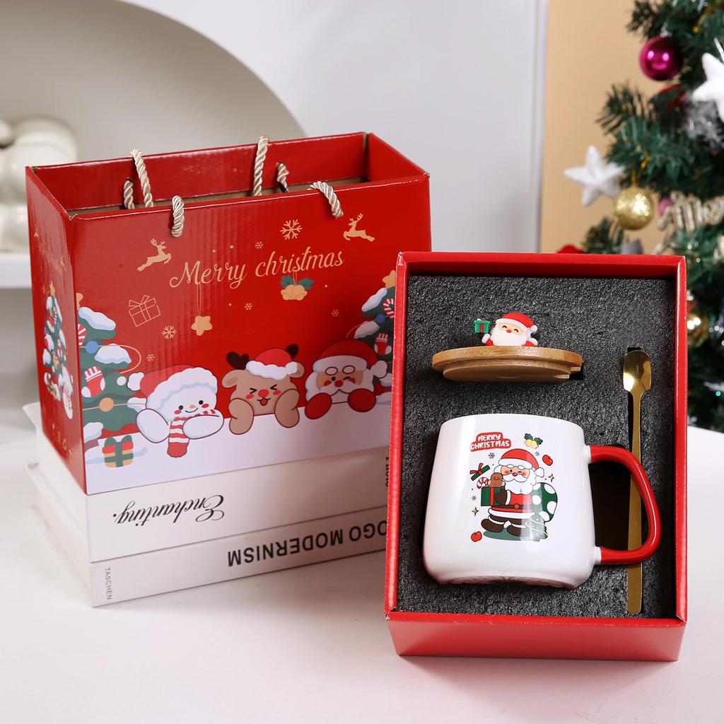 Cute Santa Reindeer Ceramic Mug with Lid & Spoon - Perfect Christmas Souvenir Gift