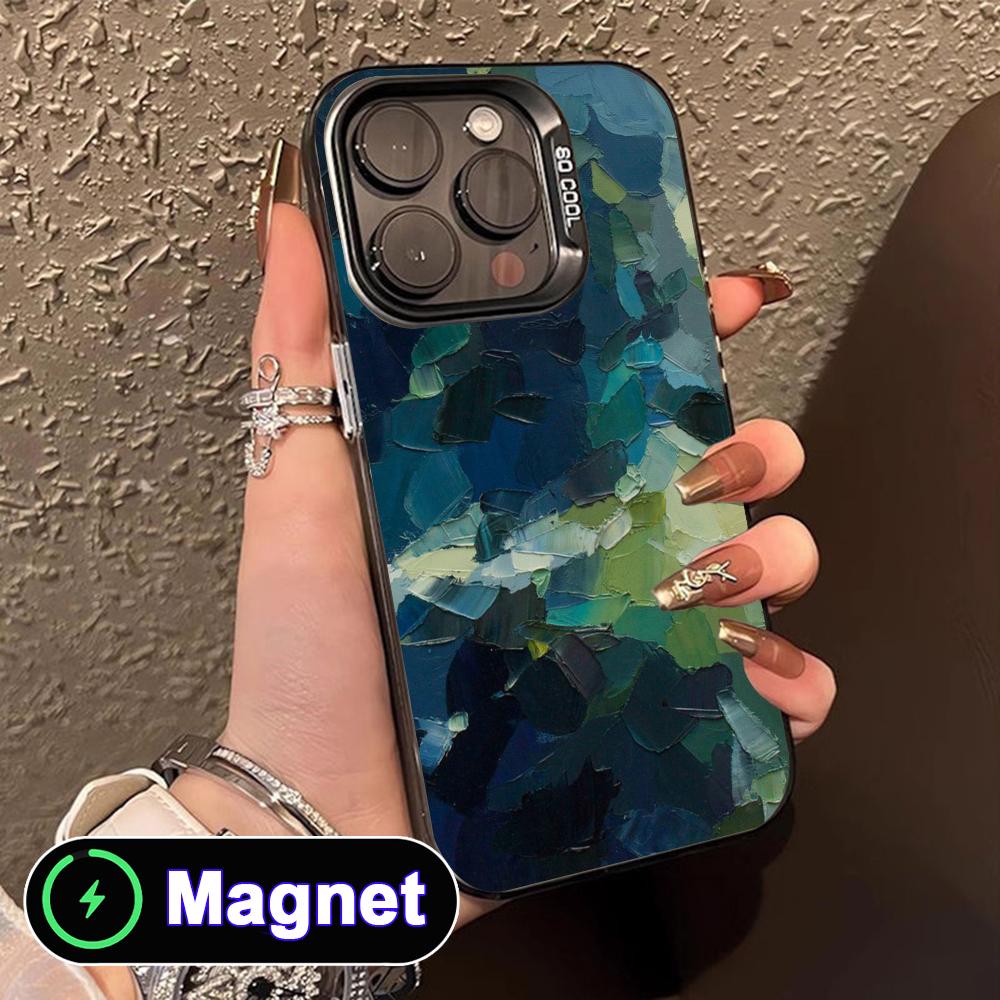 Abstract Oil Painting Phone Case for iPhone 17 16 15 14 13 12 11 Air Pro Max Plus Colorful Silver MagSafe Cover