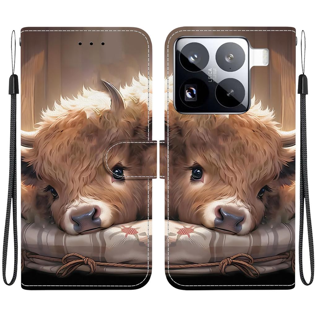 For Xiaomi 15 Pro Leather Case Stand Wallet Pattern Printing Phone Cover with Wrist Strap