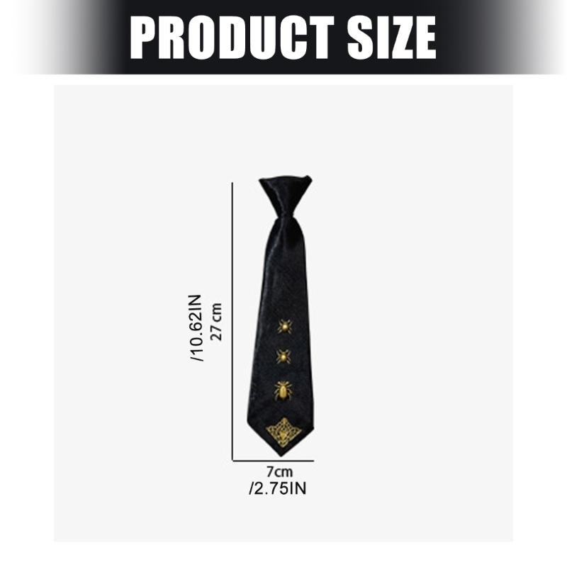 Punk Necktie With Adjustable Elastic Strap And Metal Insect Decors For Men Women Dark Fashion Cosplay Uniform Accessory