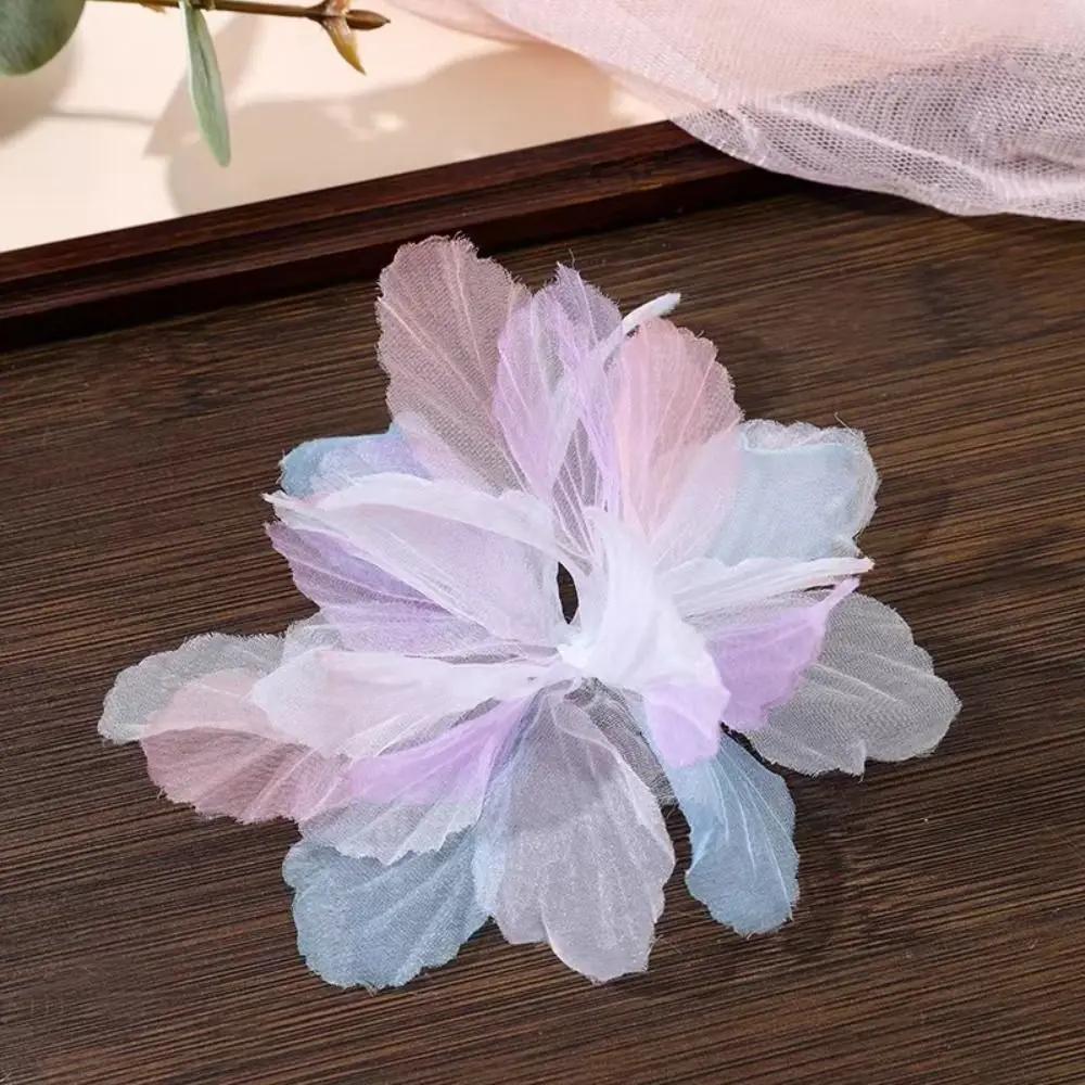 14cm 3D Organza Flowers DIY Silk Flower Lace Patches Applique Wedding Dress Accessories Gradient Lace Trim Sewing Accessories