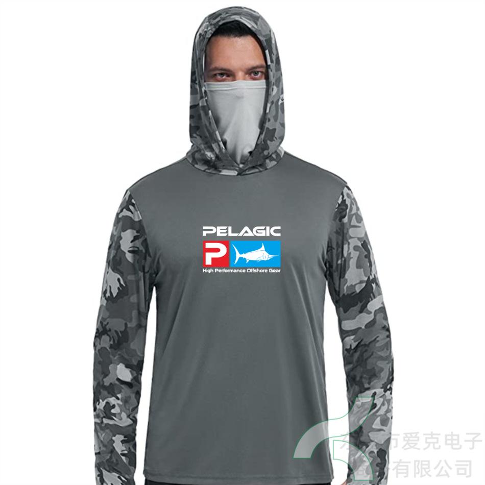 Pelagic Fishing Suit Summer Sportswear Men's Hooded Mask Fishing Shirt Quick-Drying Breathable T-Shirt