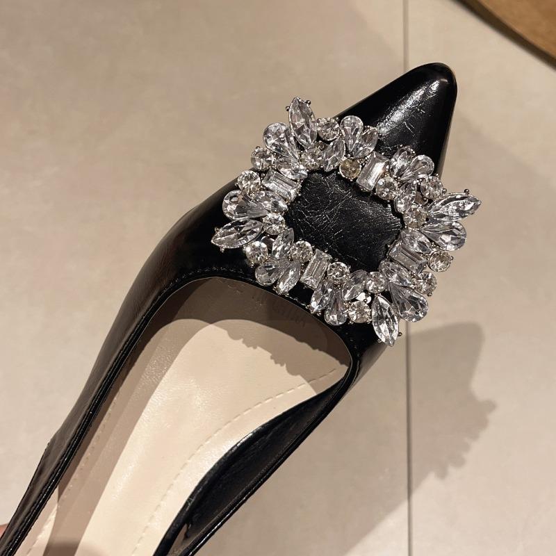 2024 New Women's Shoes Pointed Toe Shallow Nude Pink Diamond Shoes Solid Slingbacks Fashion Women Dress Shoes Party Sandals
