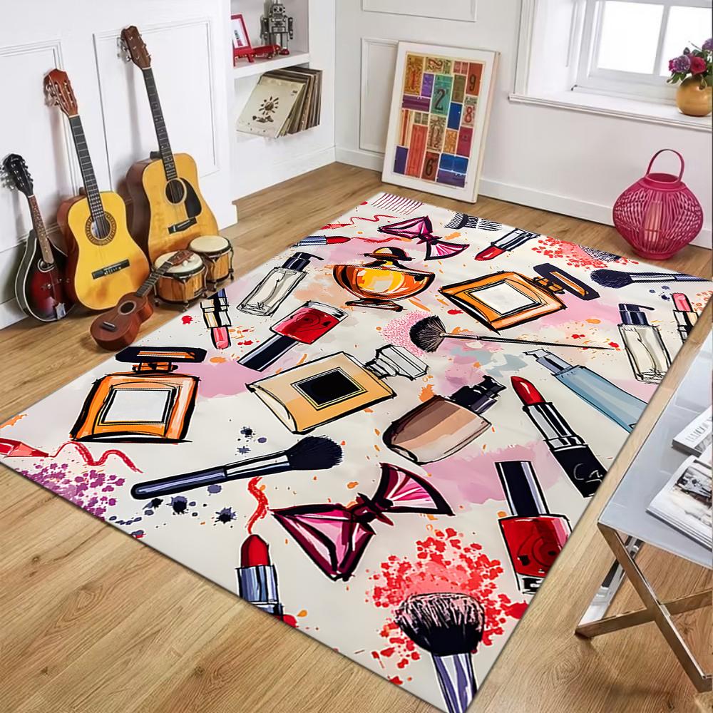 Lipstick & High Heels Pattern Area Rug for Living Room Bedroom Bedside Non-Slip Floor Mat Fashion Beauty Home Decor Lounge