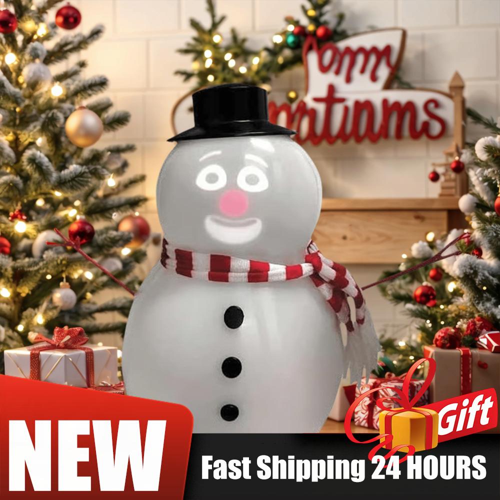 Interactive Xmas Sculpture Cute Animated Snowman Ornament Winking Snowman Statue with Built-In Projector Speaker Singing